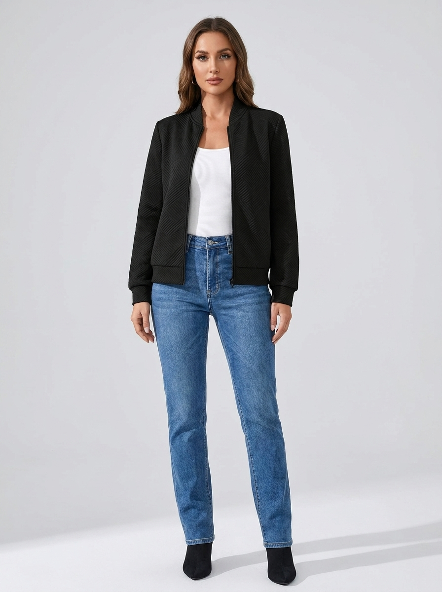 Filippa Textured Bomber on model