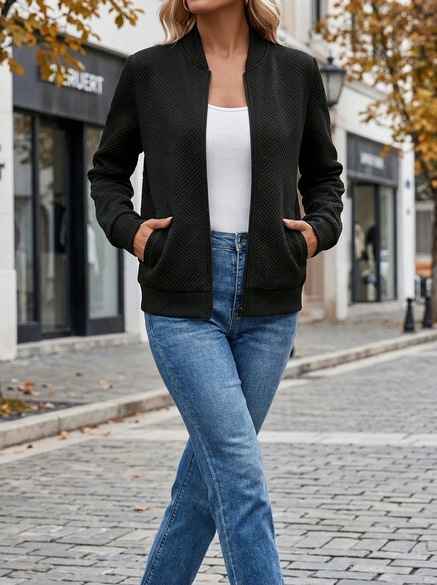 Filippa Textured Bomber on model