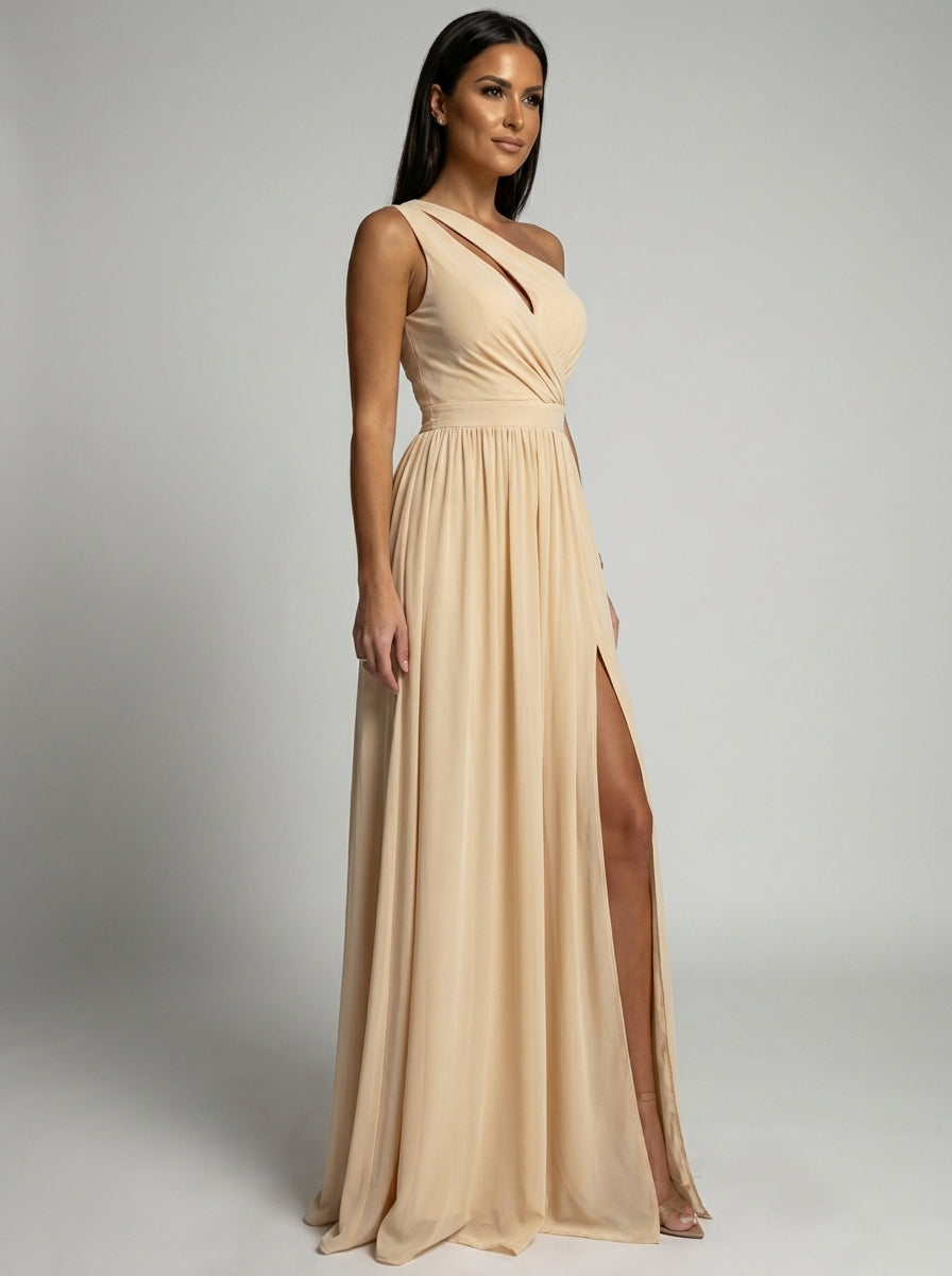 Filomena One-Shoulder Cutout High-Slit Maxi Dress on model