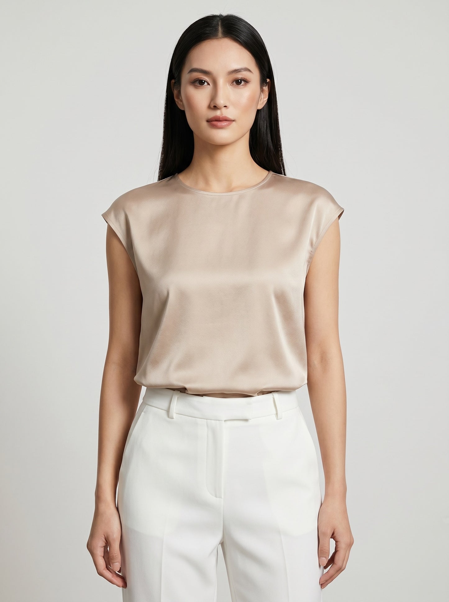 Fiorella Satin Shell Top on model