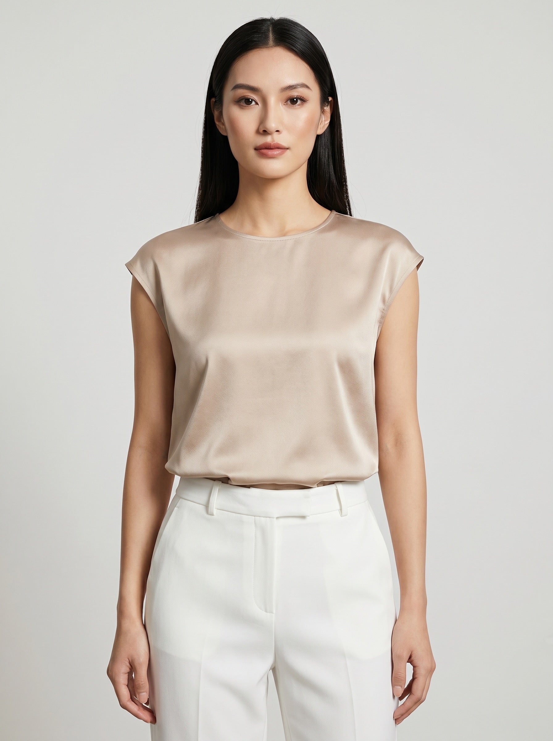 Fiorella Satin Shell Top on model