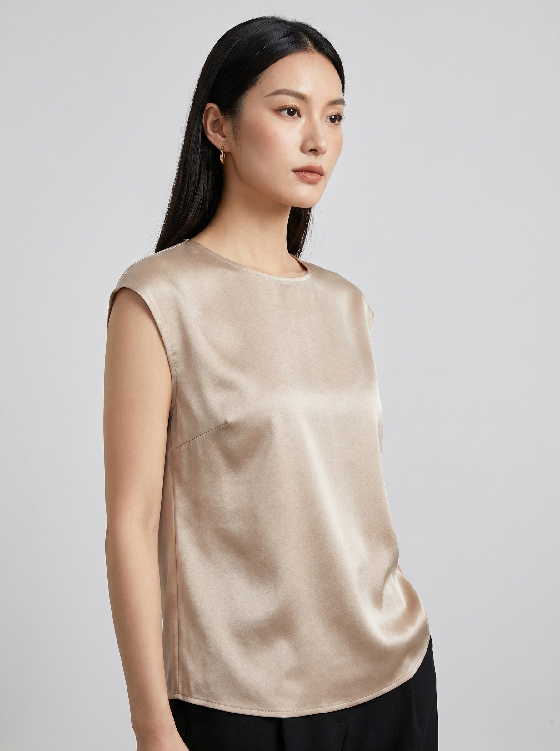 Fiorella Satin Shell Top on model