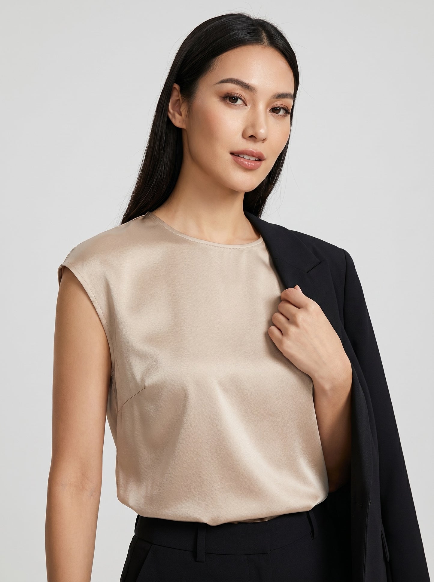 Fiorella Satin Shell Top on model