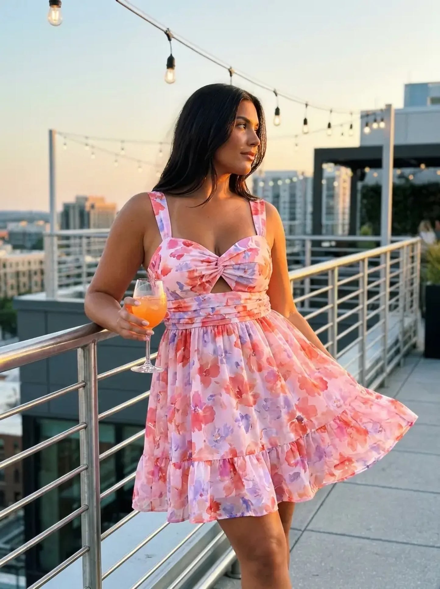 Fiorella Floral Mini Dress on model