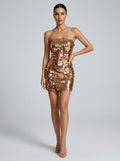 Fioretta Sequin Strapless Bodycon Mini Dress on model