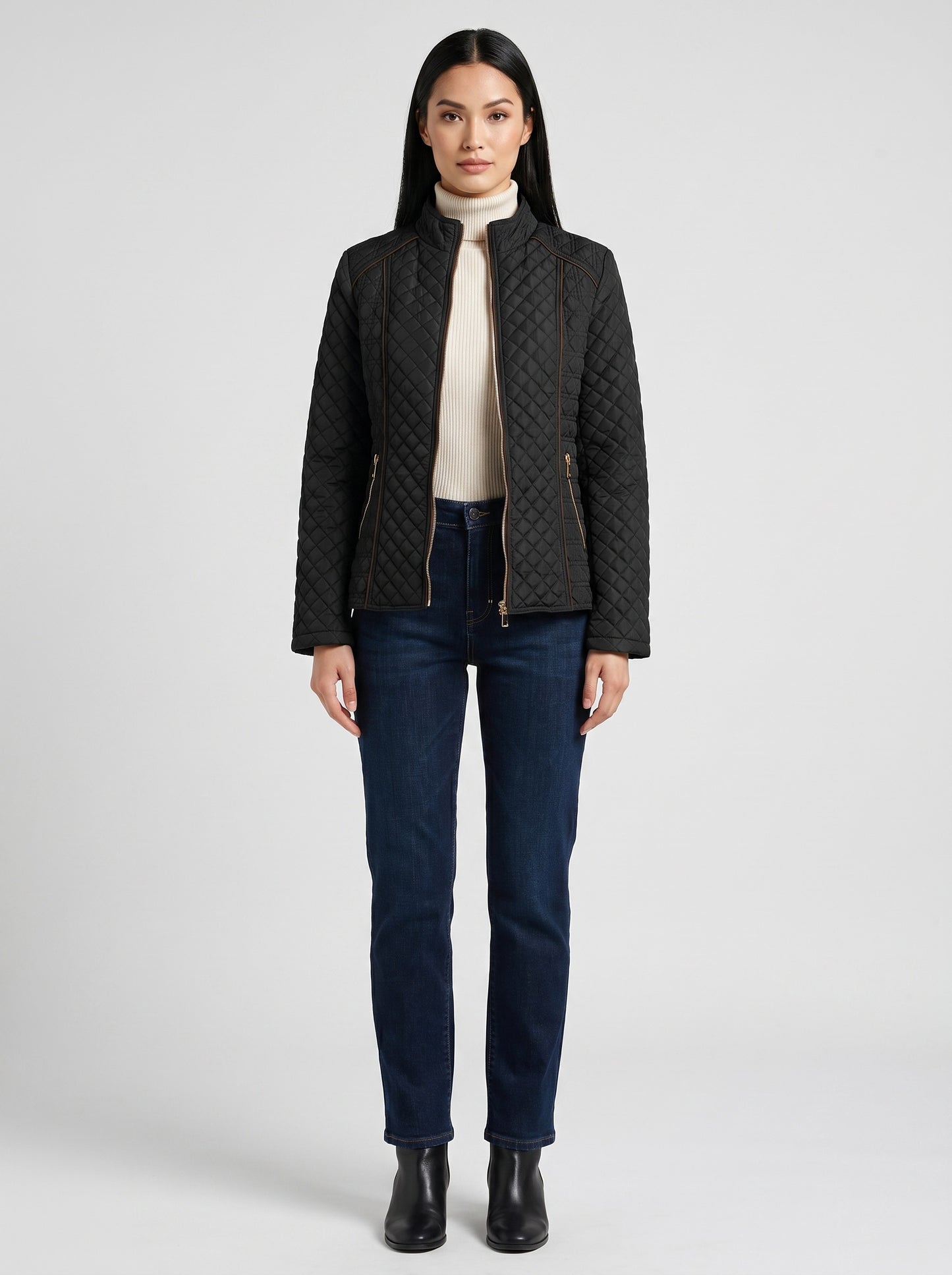 Flavia Quilted Barn Jacket on model