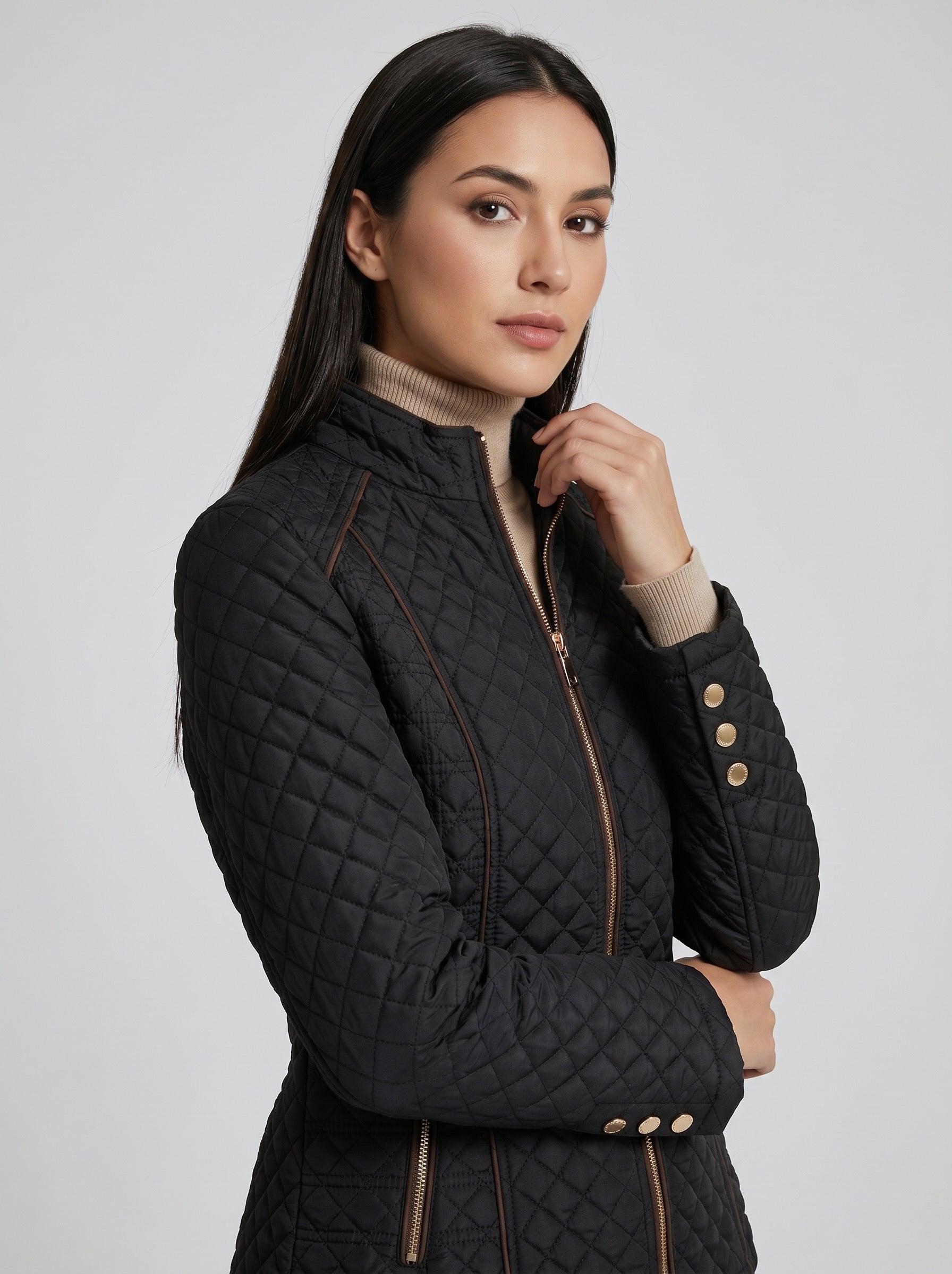 Flavia Quilted Barn Jacket on model