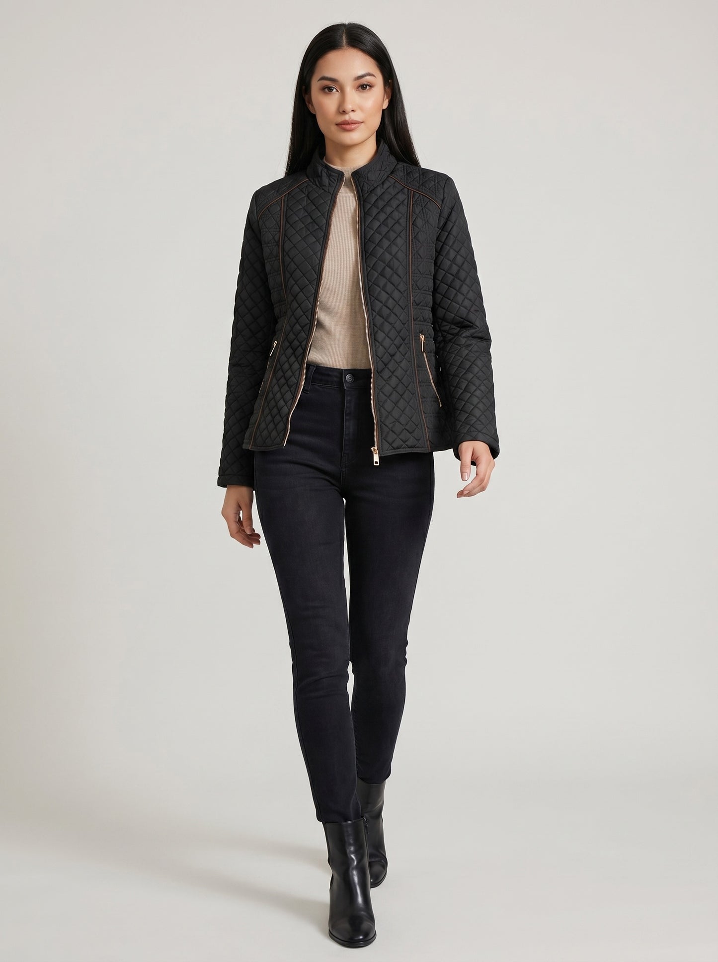 Flavia Quilted Barn Jacket on model