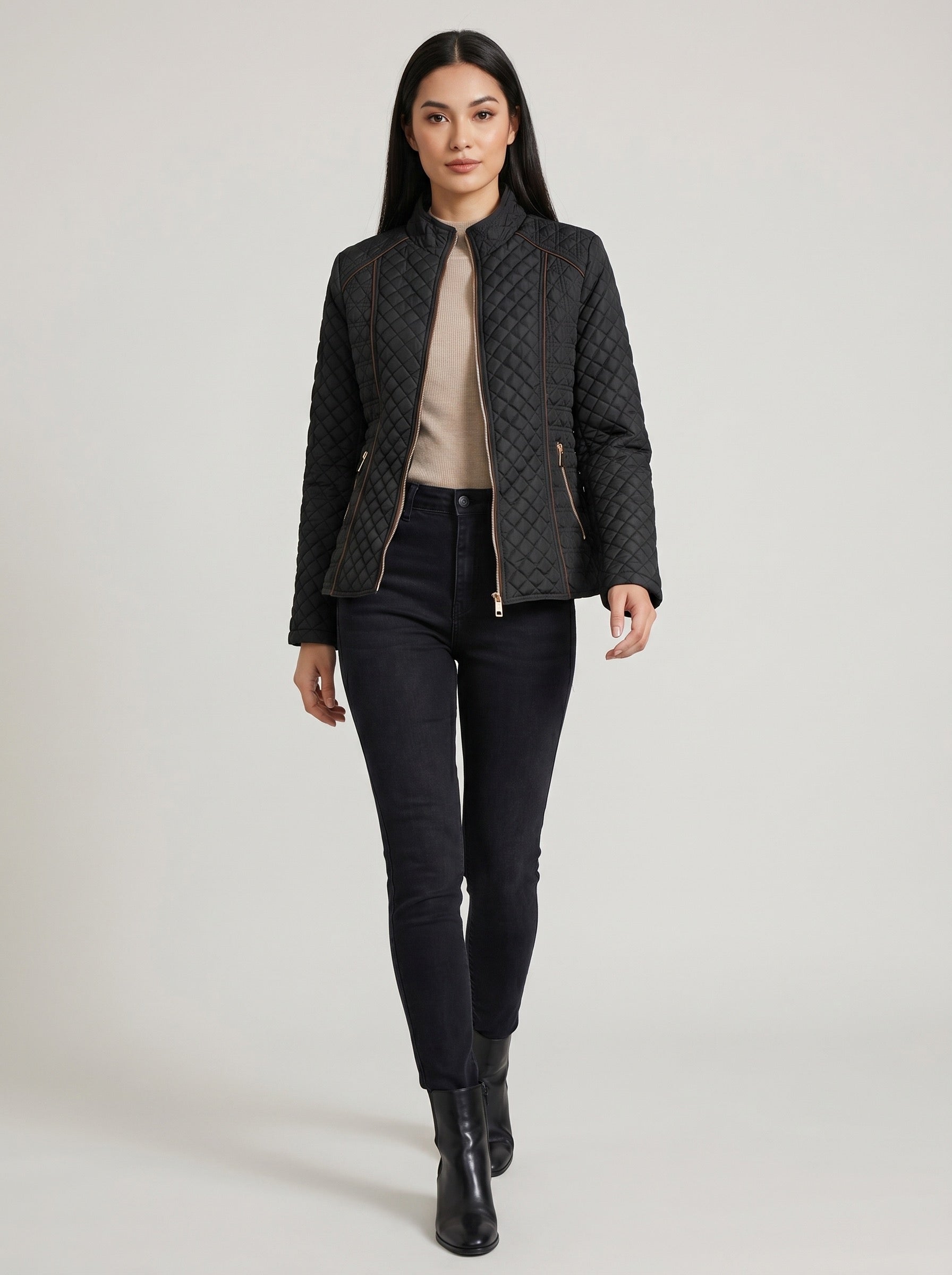 Flavia Quilted Barn Jacket on model