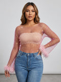 Floriana Rhinestone Mesh Top on model