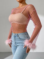 Floriana Rhinestone Mesh Top on model