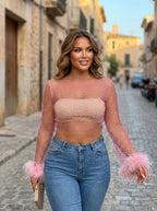 Floriana Rhinestone Mesh Top on model