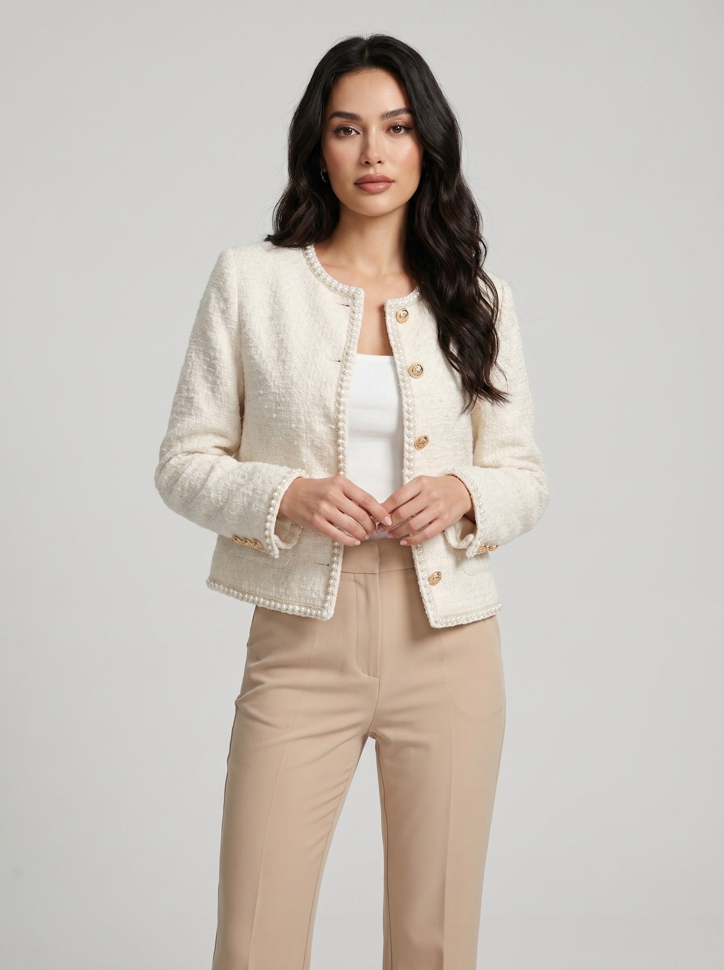 Gabriella Tweed Jacket on model