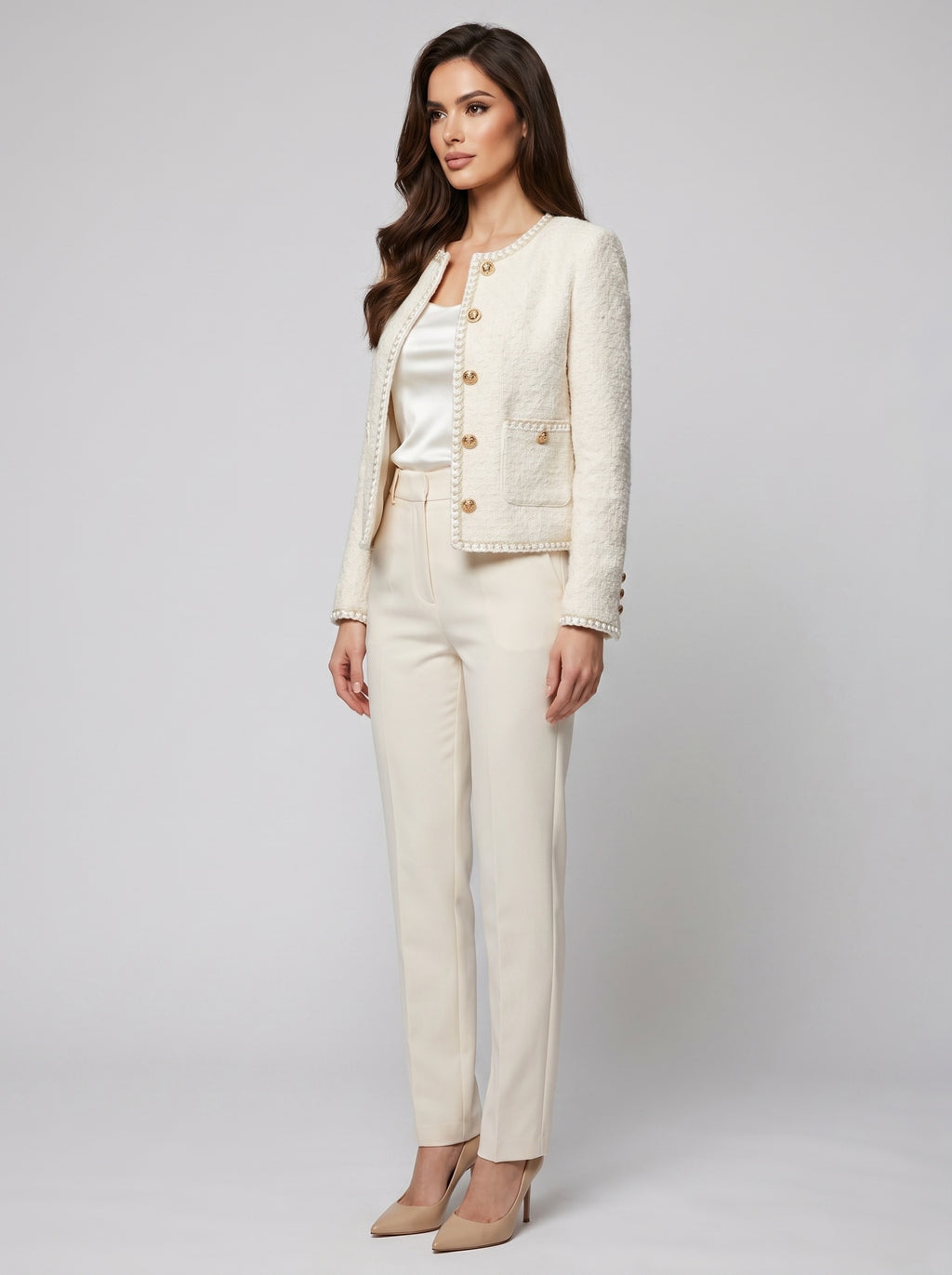 Gabriella Tweed Jacket on model