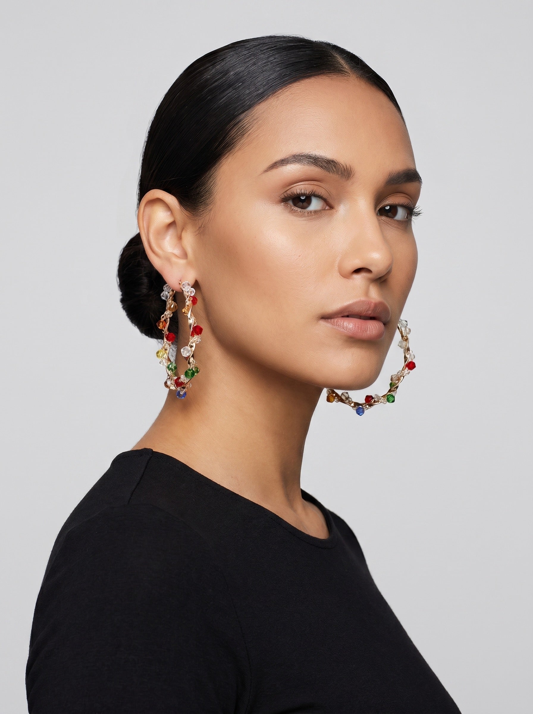 Gemma Crystal Hoop Earrings on model