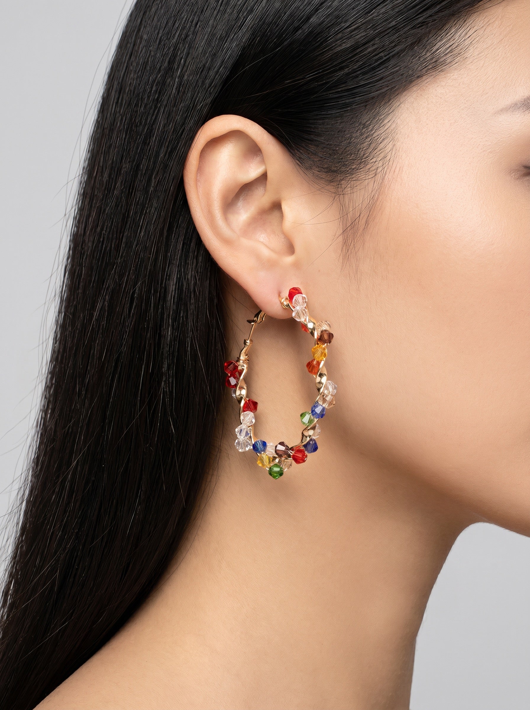 Gemma Crystal Hoop Earrings on model