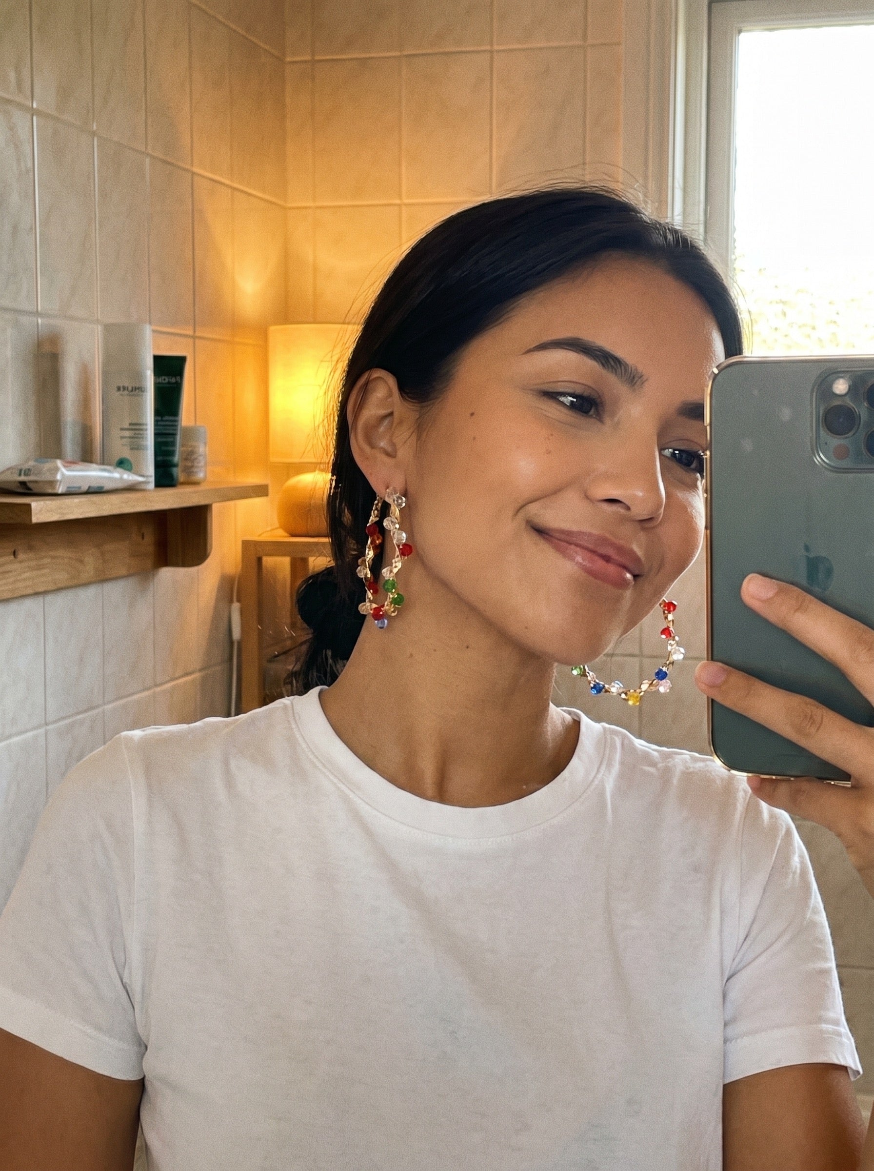 Gemma Crystal Hoop Earrings on model