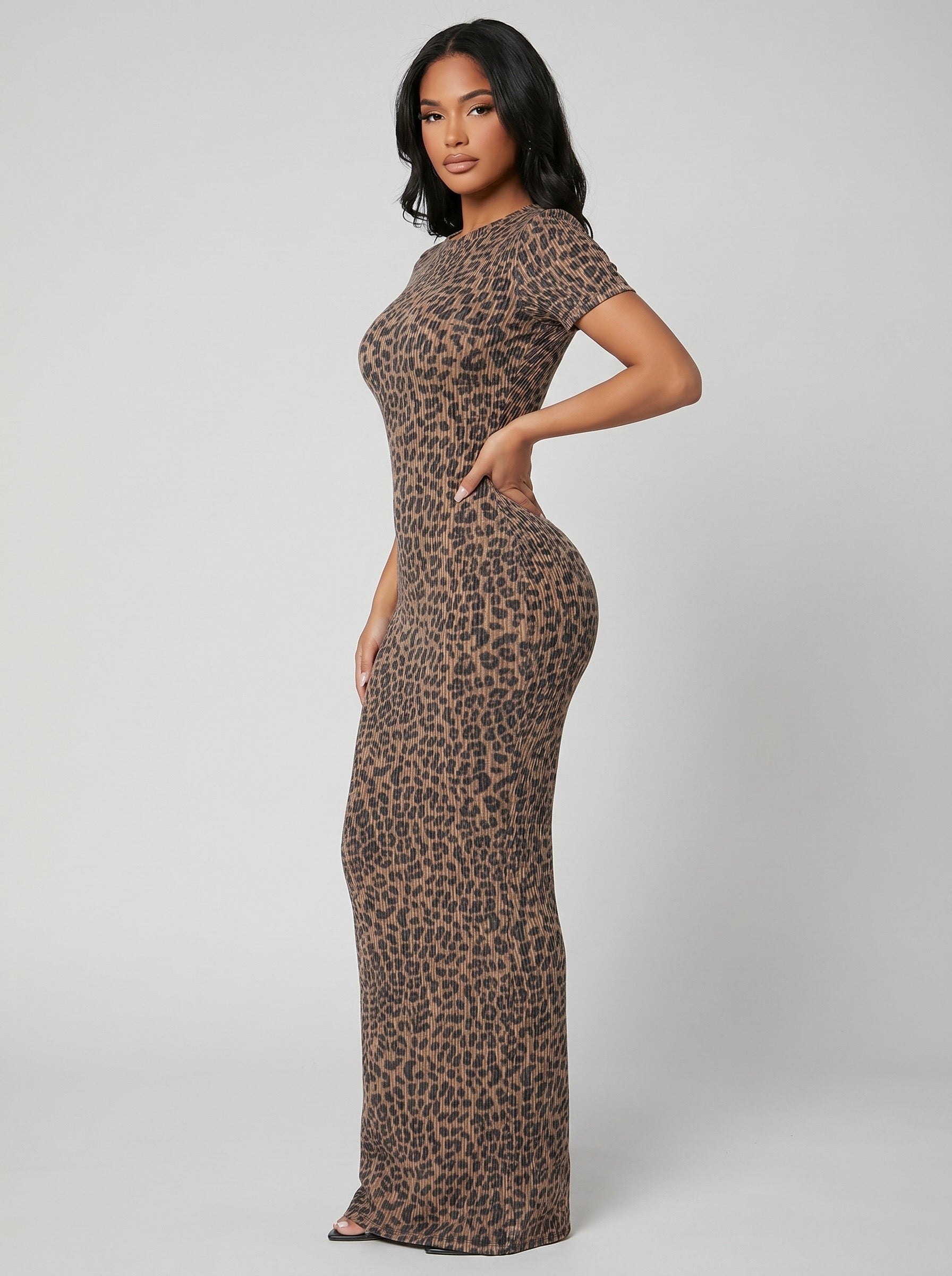 Gia Leopard Ribbed Maxi Dress on model