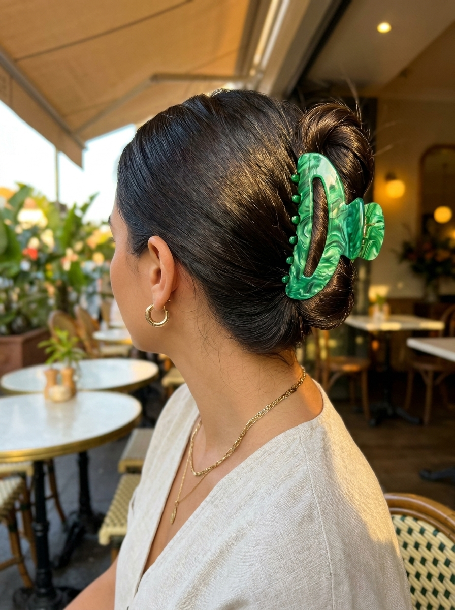 Giada Marble Hair Claw Clip on model