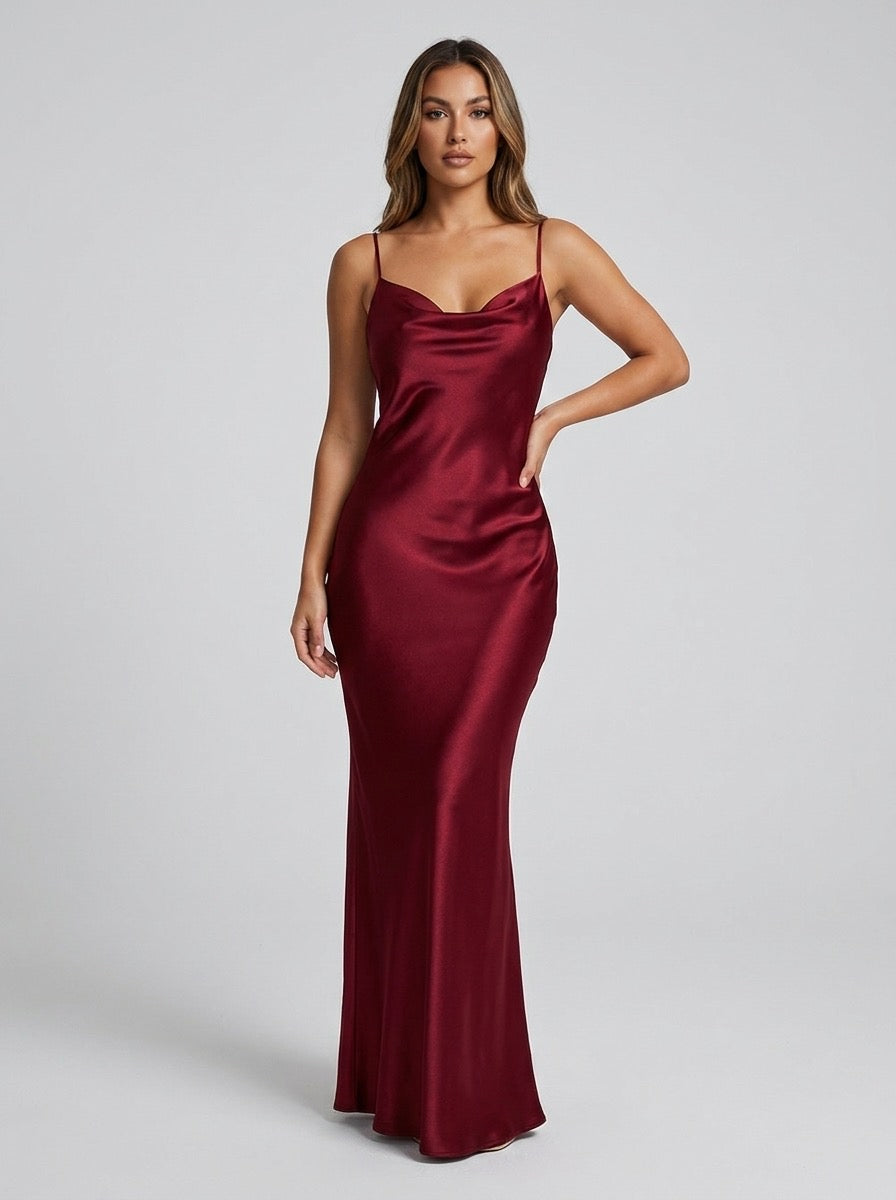 Ginestra Cowl-Neck Satin Slip Dress on model