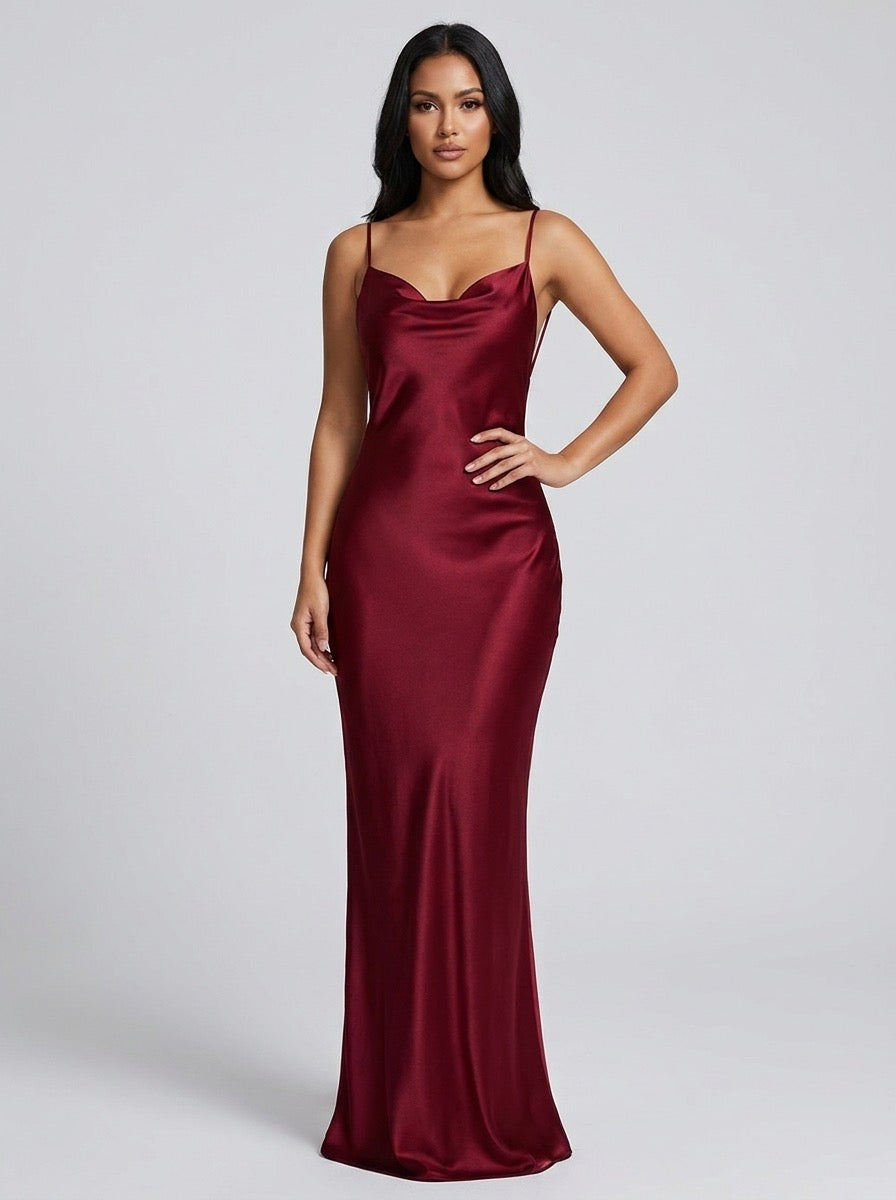 Ginestra Cowl-Neck Satin Slip Dress on model