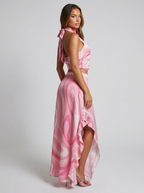 Ginevra Swirl Print Halter Top & Skirt Set on model