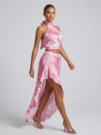 Ginevra Swirl Print Halter Top & Skirt Set on model