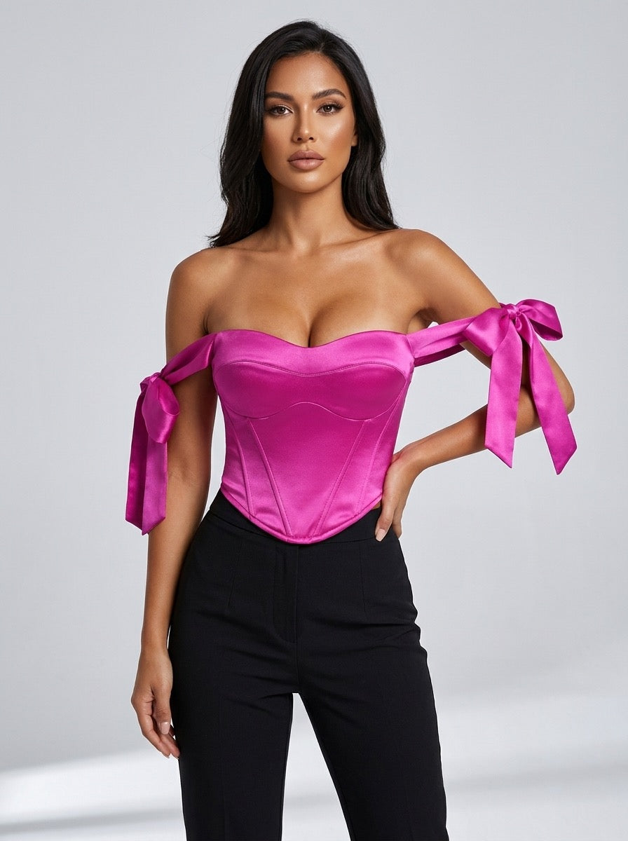 Gioia Satin Bow Corset Top on model