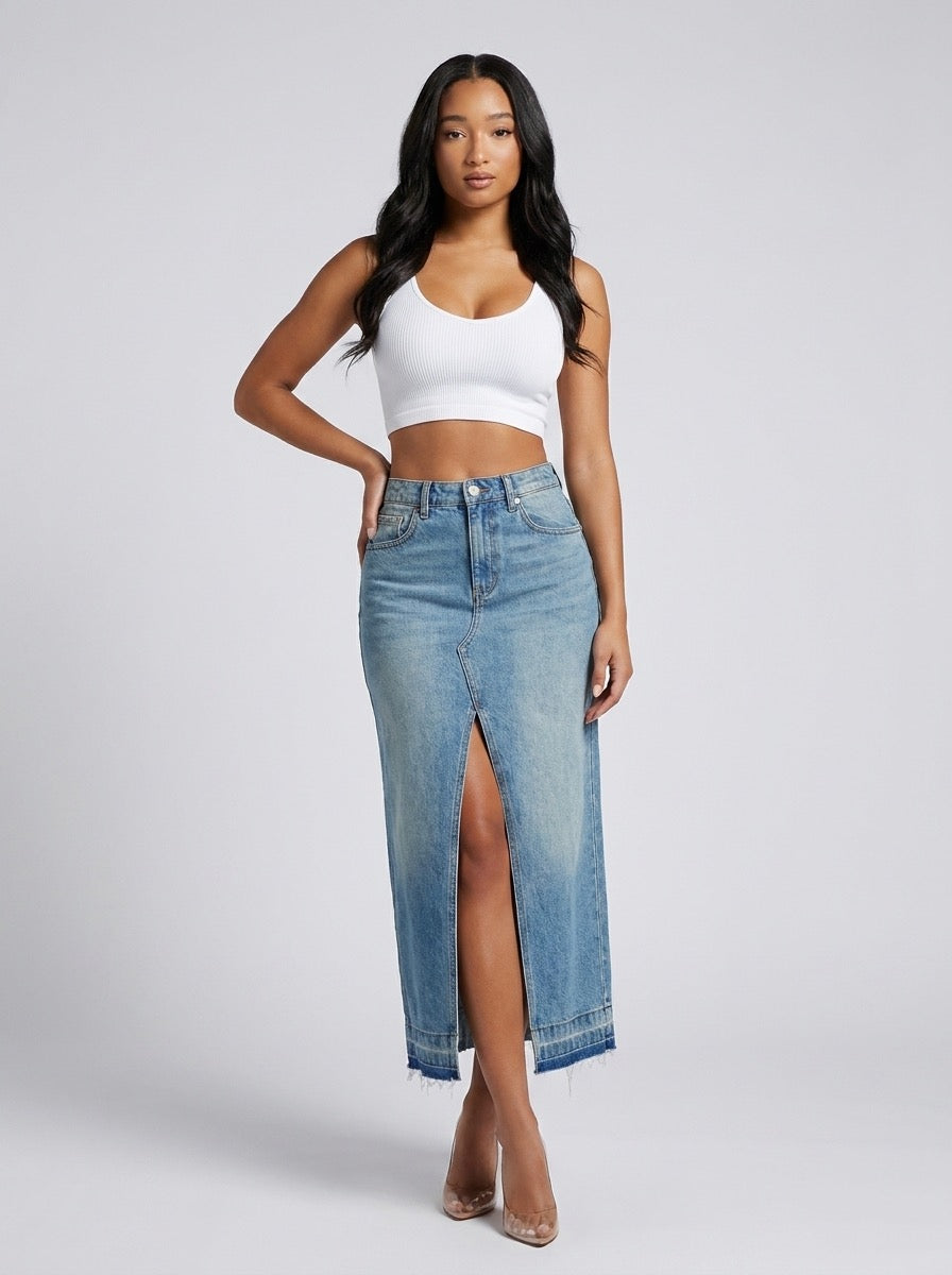 Giordana Denim Maxi Skirt on model