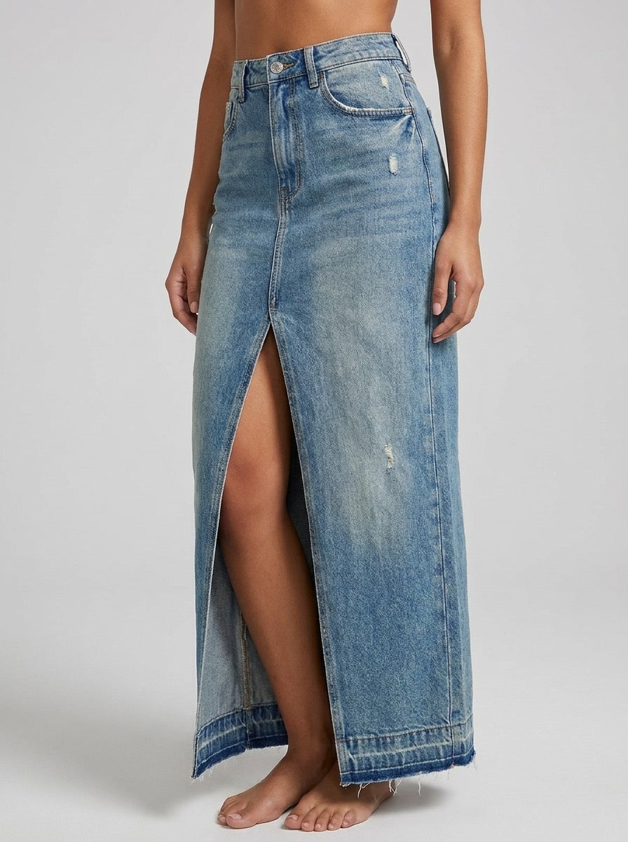 Giordana Denim Maxi Skirt on model
