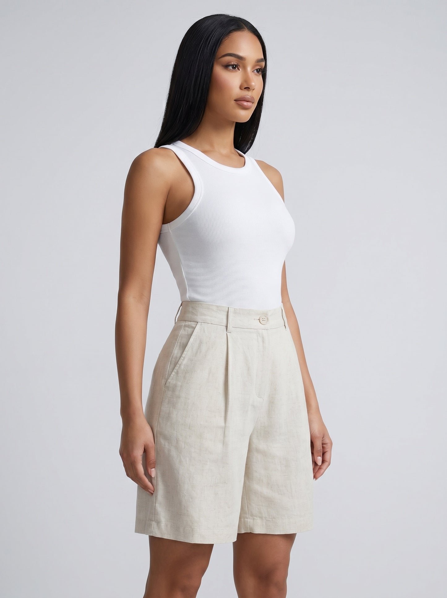Giorgia Tailored Linen Shorts on model