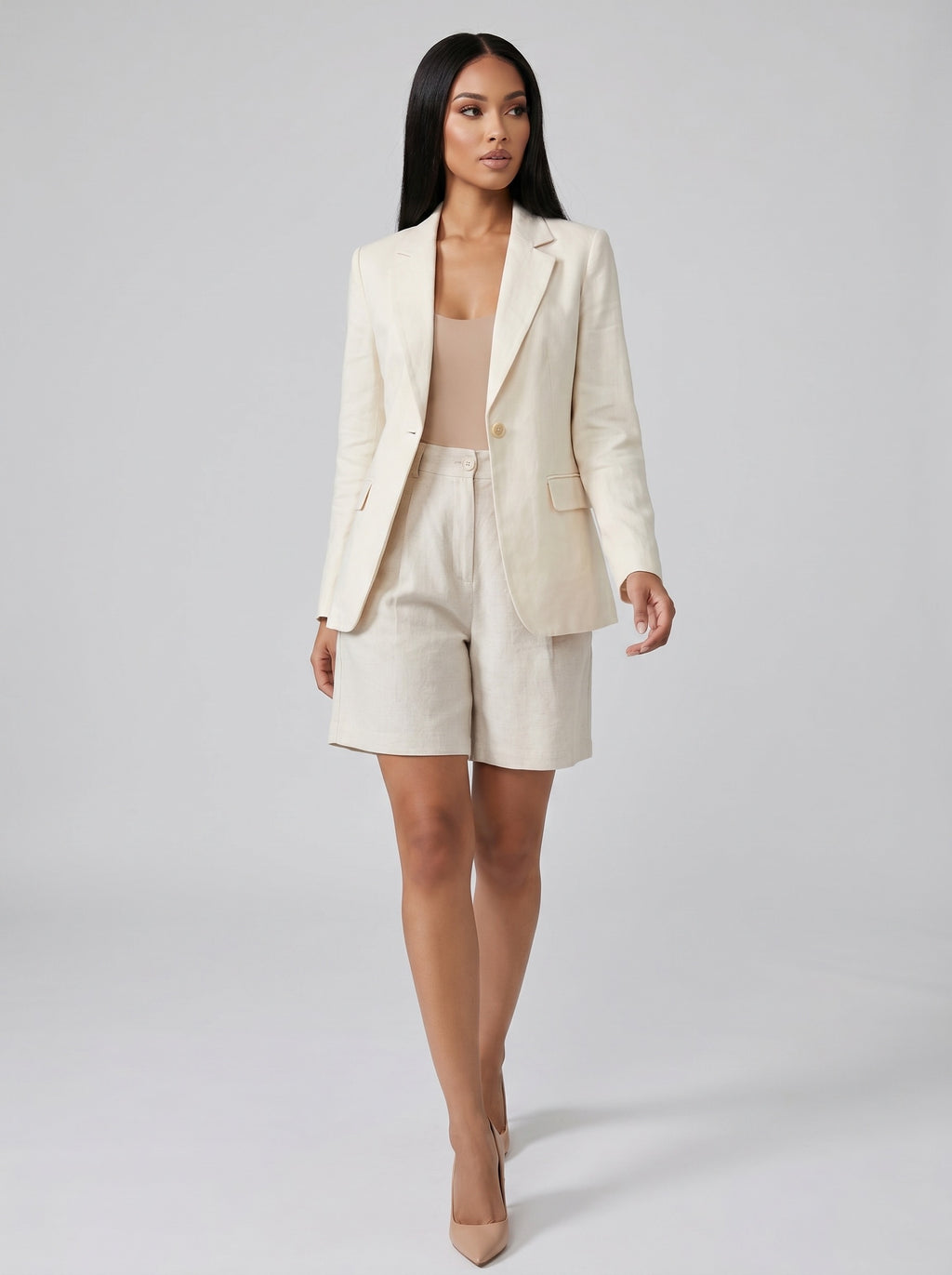 Giorgia Tailored Linen Shorts on model