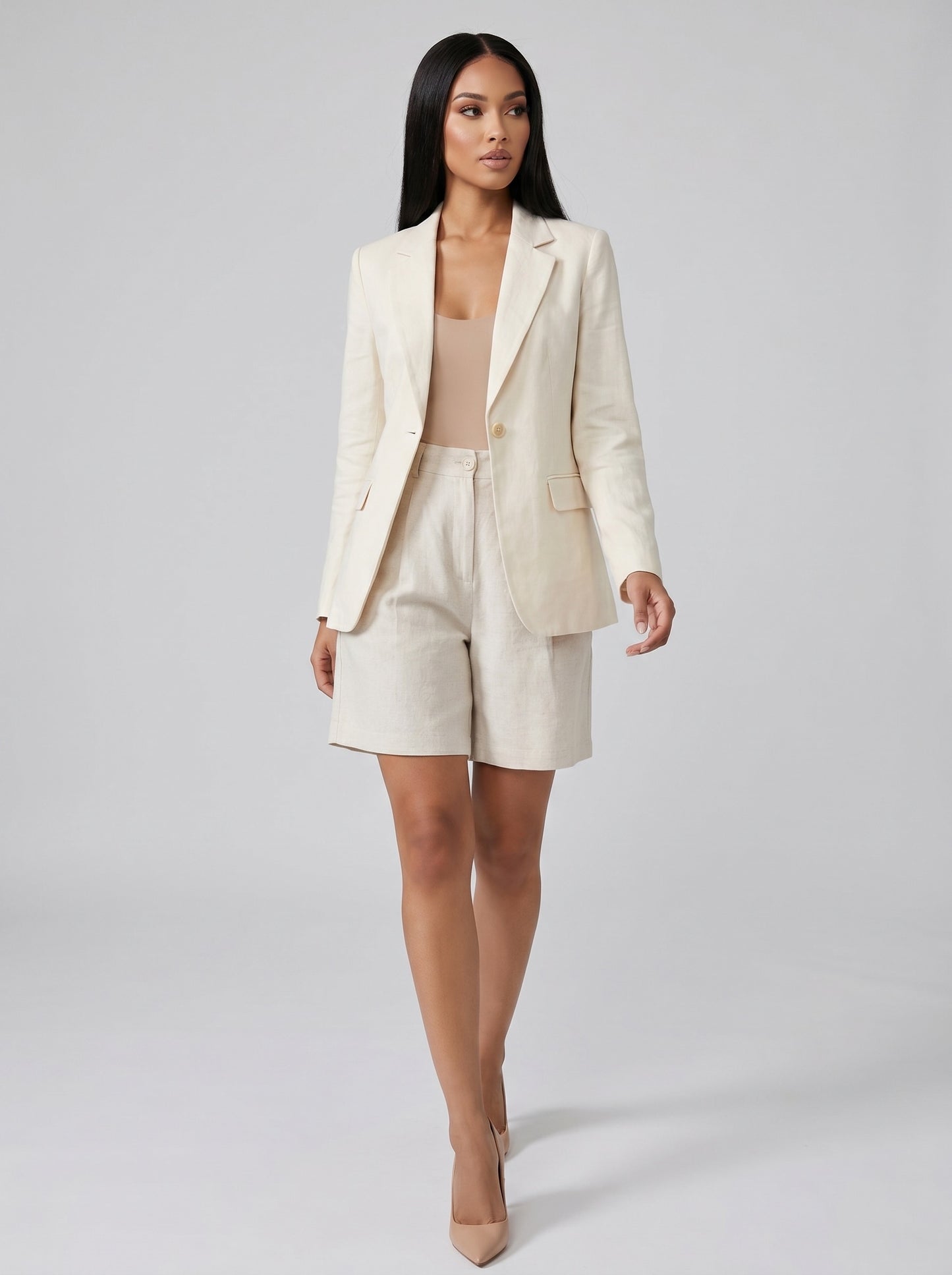 Giorgia Tailored Linen Shorts on model