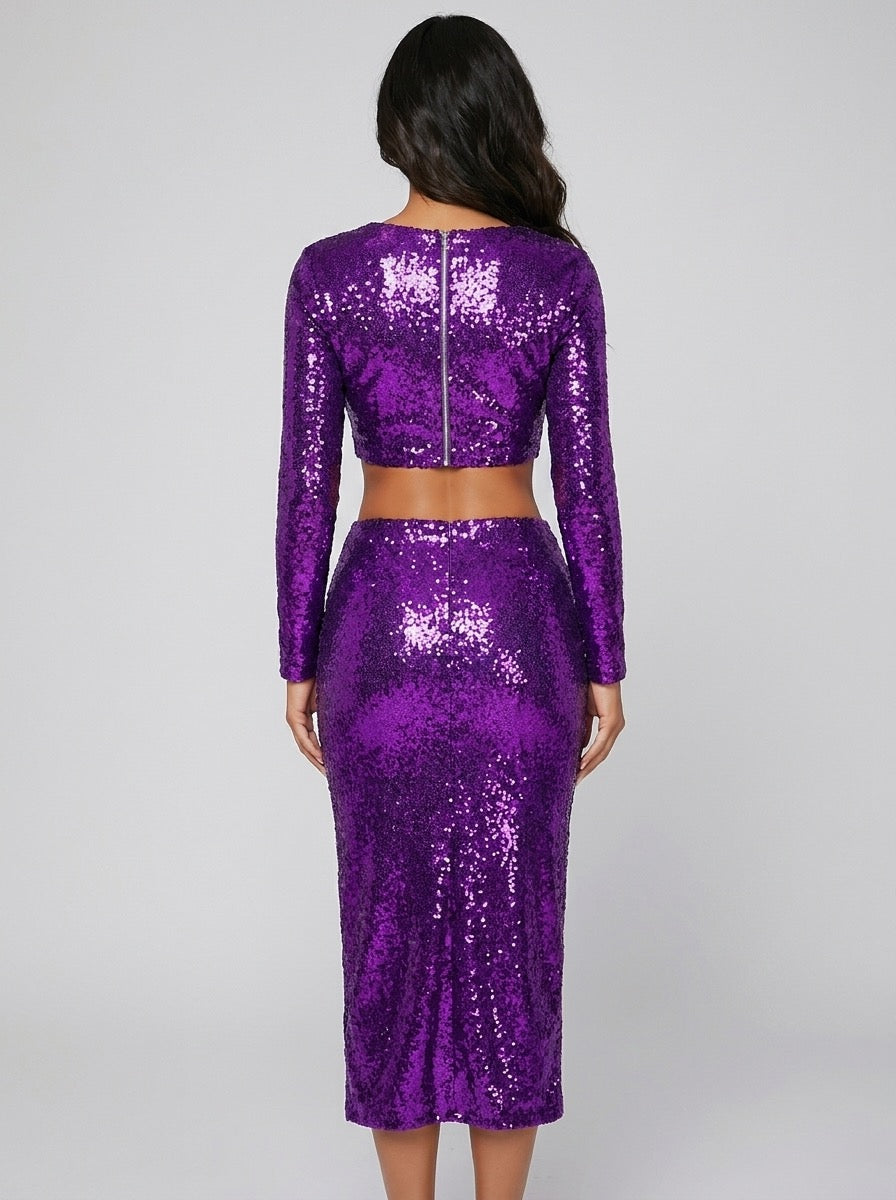 Gisella Sequin Crop Top & Split Skirt Two-Piece Set on model