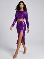 Gisella Sequin Crop Top & Split Skirt Two-Piece Set on model