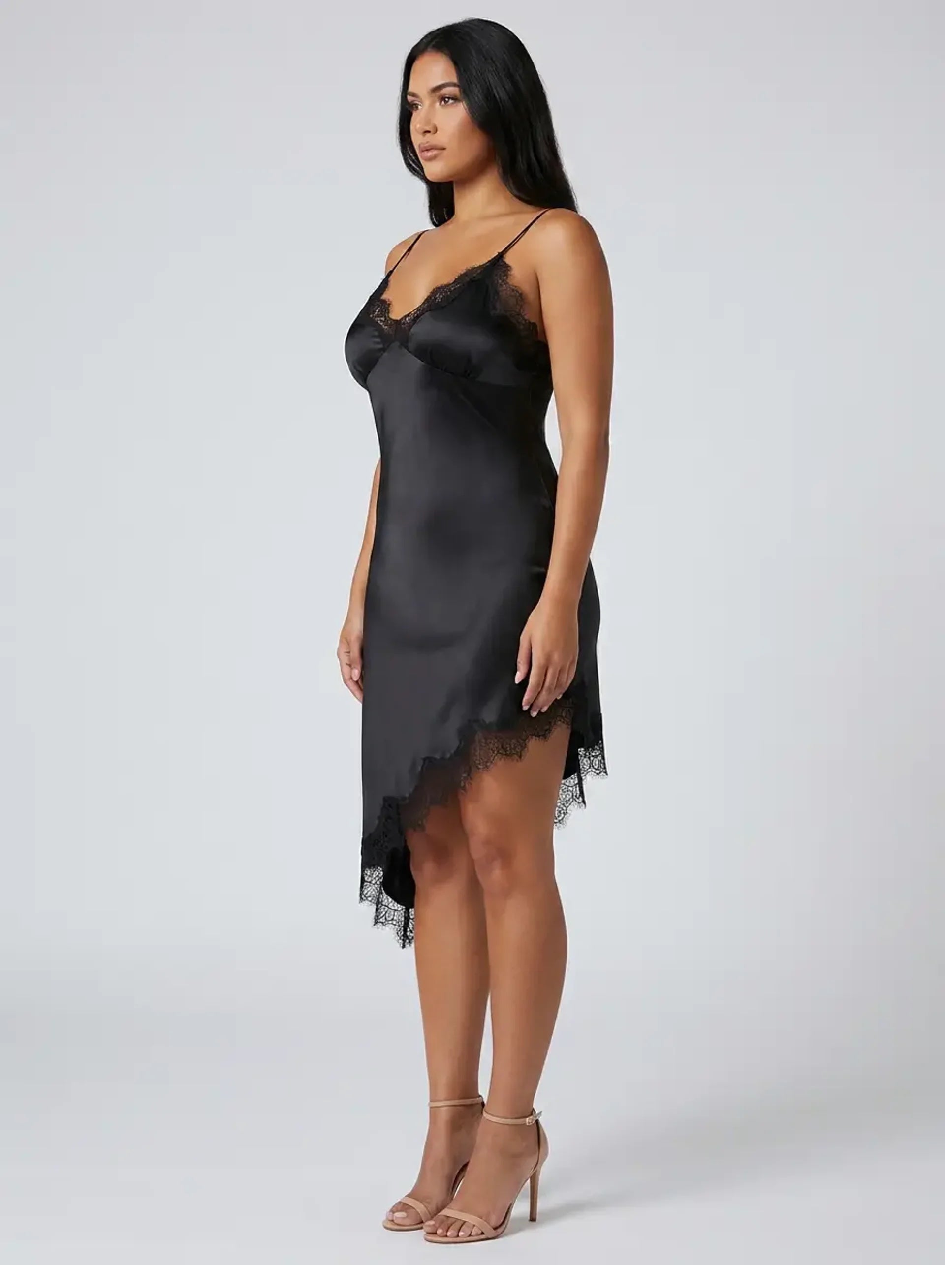 Giulia Lace-Trim Satin Slip Dress on model