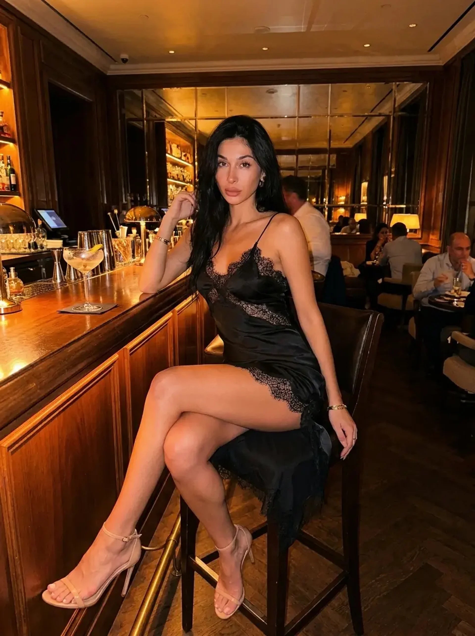 Giulia Lace-Trim Satin Slip Dress on model