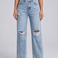Greta High-Rise Ripped Straight Jeans on model