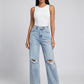 Greta High-Rise Ripped Straight Jeans on model