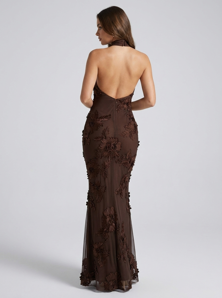 Helena Halter Floral Open-Back Maxi Dress on model