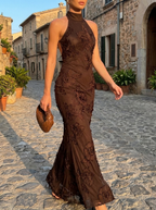 Helena Halter Floral Open-Back Maxi Dress on model