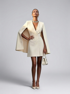 Norma Cape-Sleeve Tuxedo Blazer Mini Dress