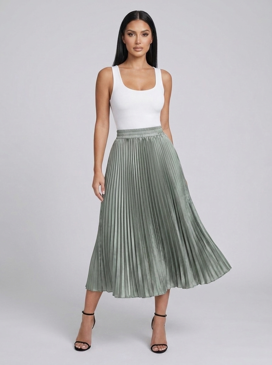 Bellini Pleated Midi Skirt — Sage variant