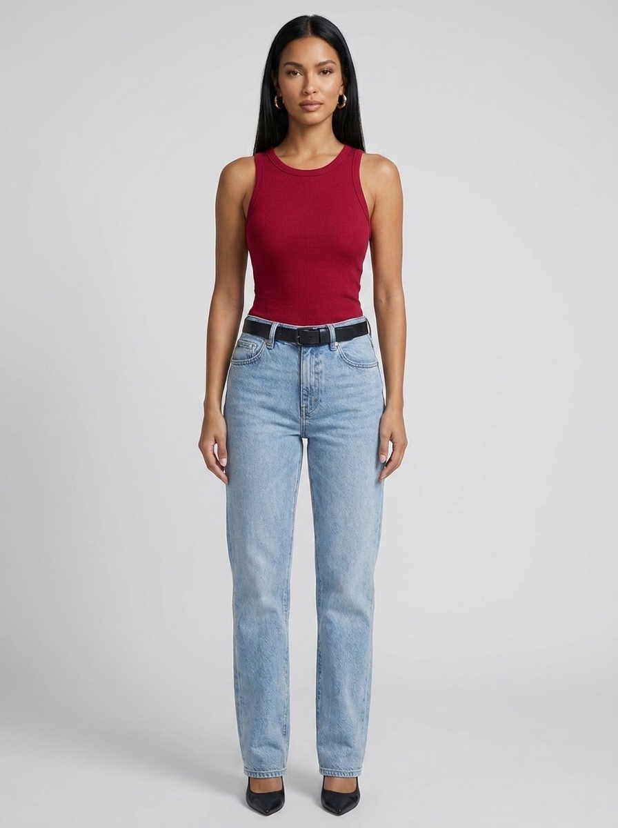 Lia Ribbed Scoop Tank — Cherry Red variant