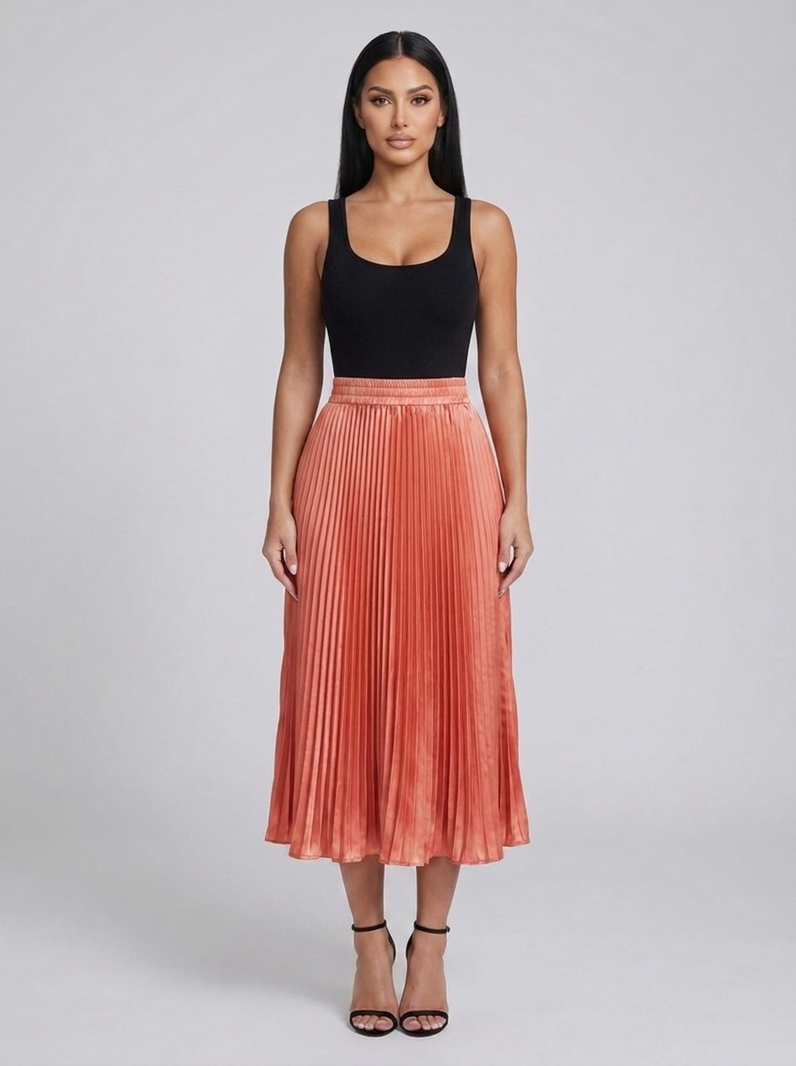 Bellini Pleated Midi Skirt — Coral variant