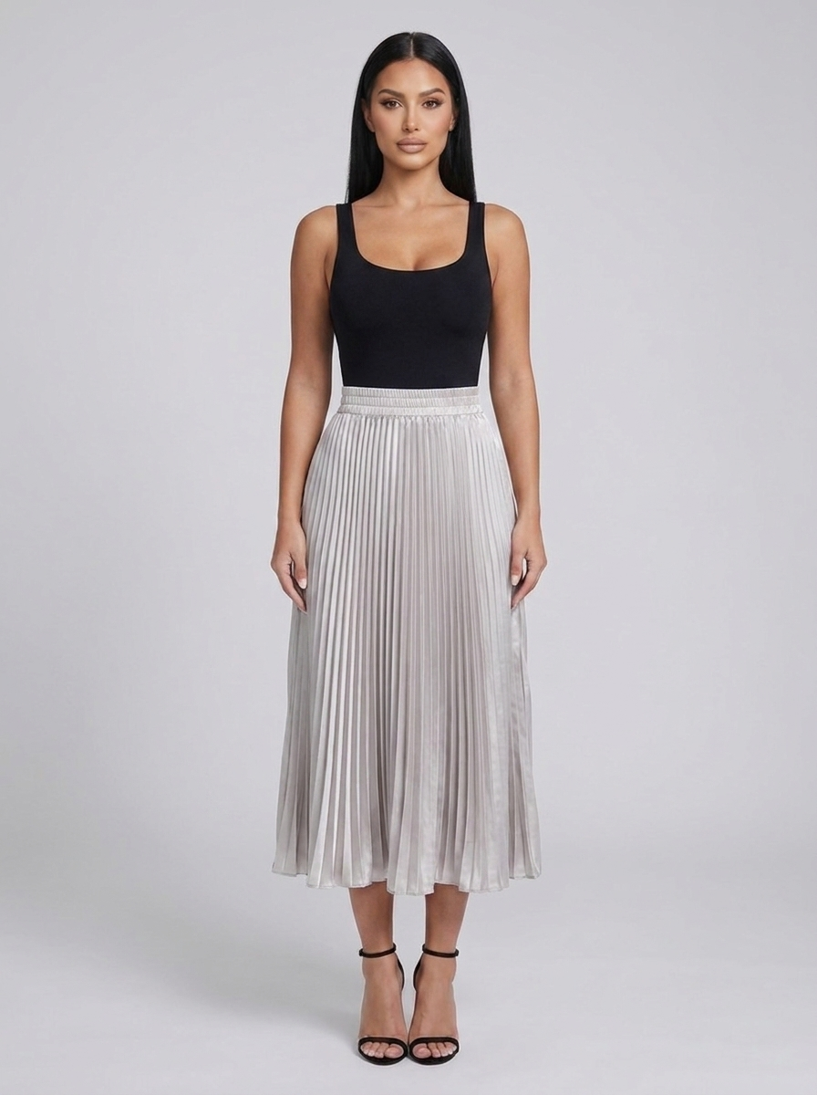 Bellini Pleated Midi Skirt — Light Grey variant