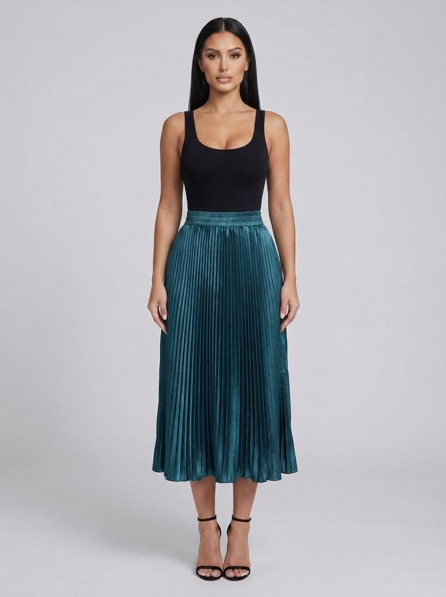 Bellini Pleated Midi Skirt — Teal variant