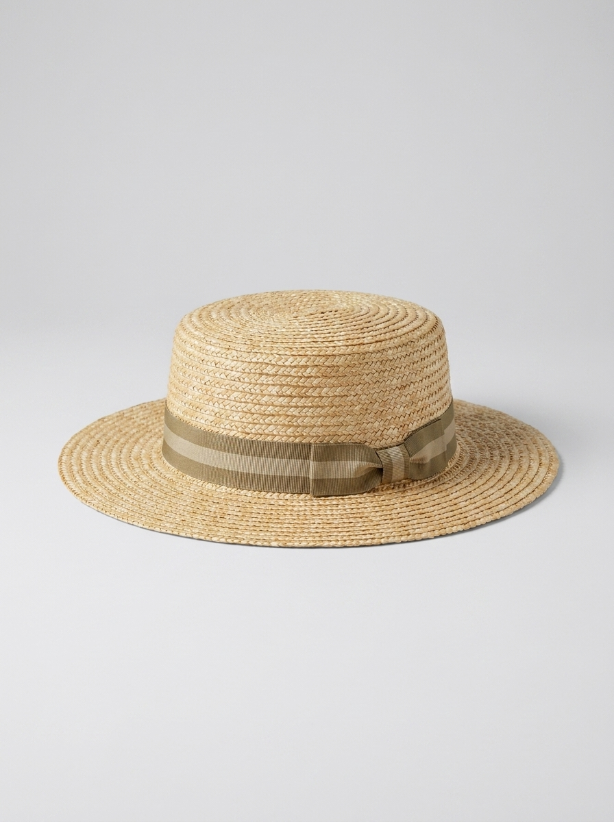 Portofino Straw Hat — Khaki / Bow variant