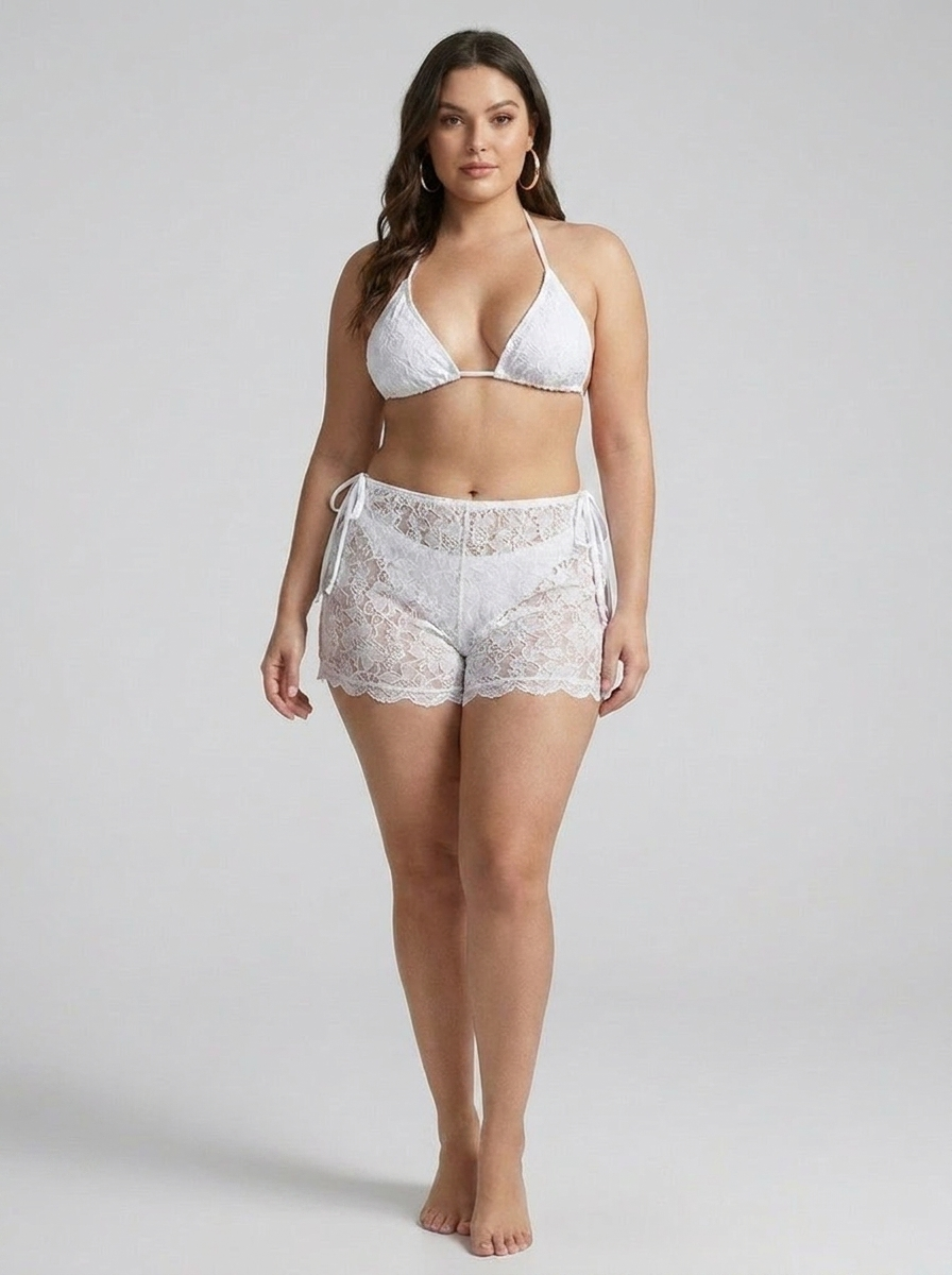 Calliope Lace Bikini & Shorts Set — White variant