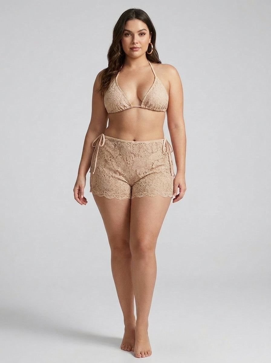 Calliope Lace Bikini & Shorts Set — Beige variant